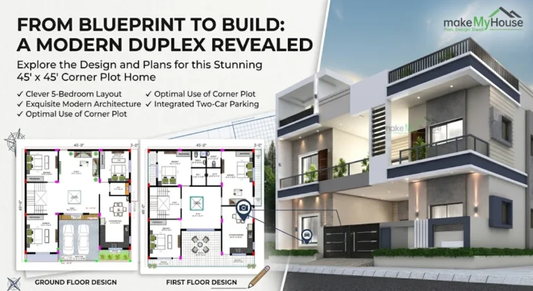 45x45 House Plan: Spacious 3BHK Layout with Vastu & Design Tips
