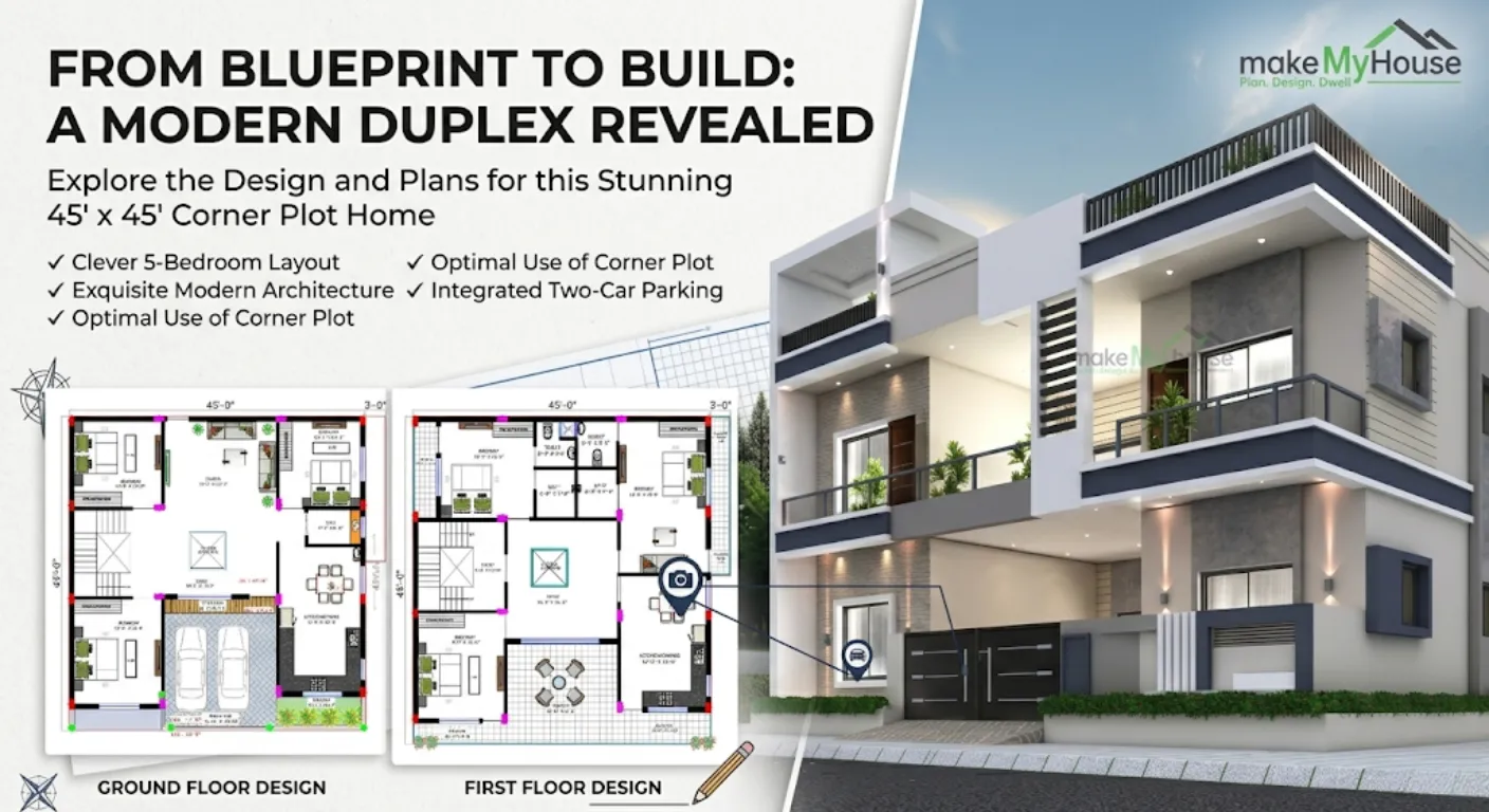 45x45 House Plan: Spacious 3BHK Layout with Vastu & Design Tips