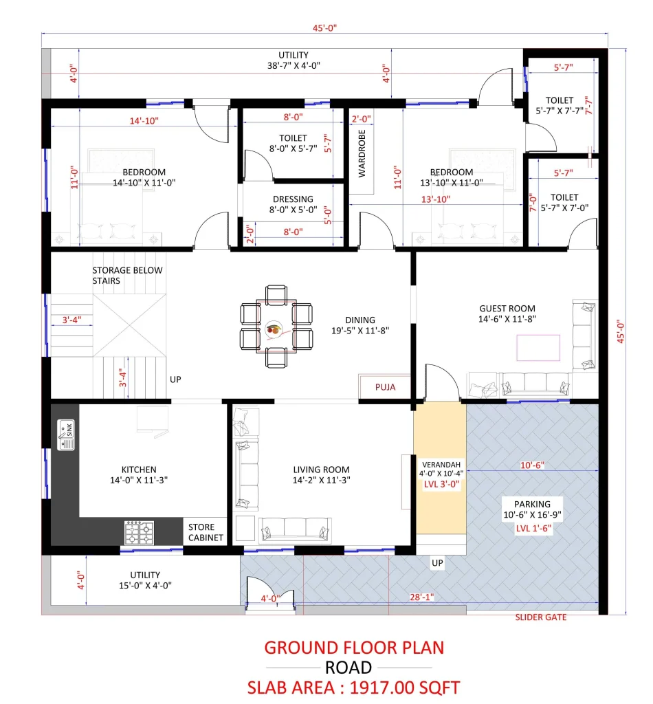 Spacious 3BHK Layout – A Perfect Floor Plan Idea